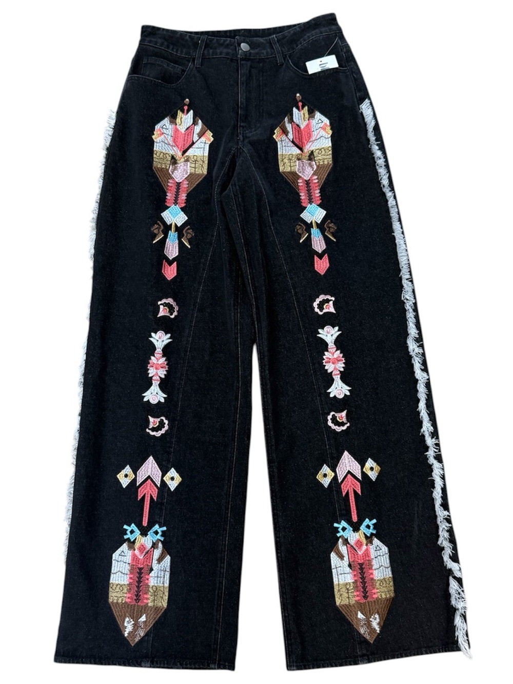 Baggy Western Tribal Embroidered Pattern Jeans Sz 26W